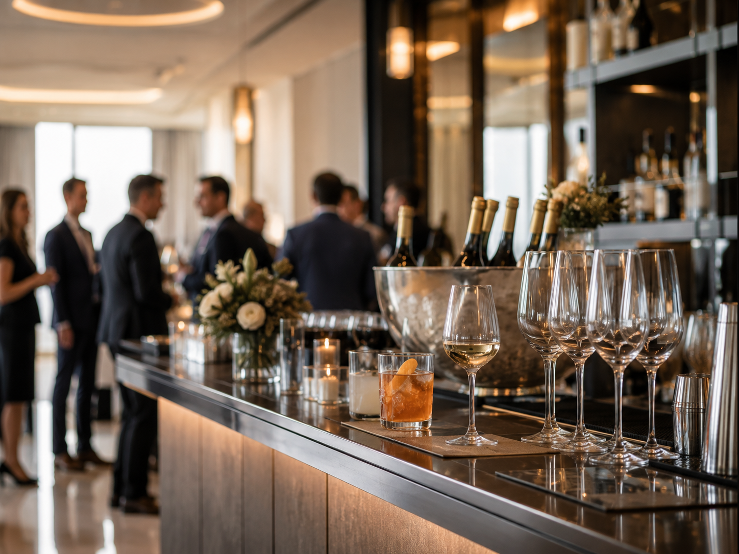 Corporate event bar with wine service and old fashioneds